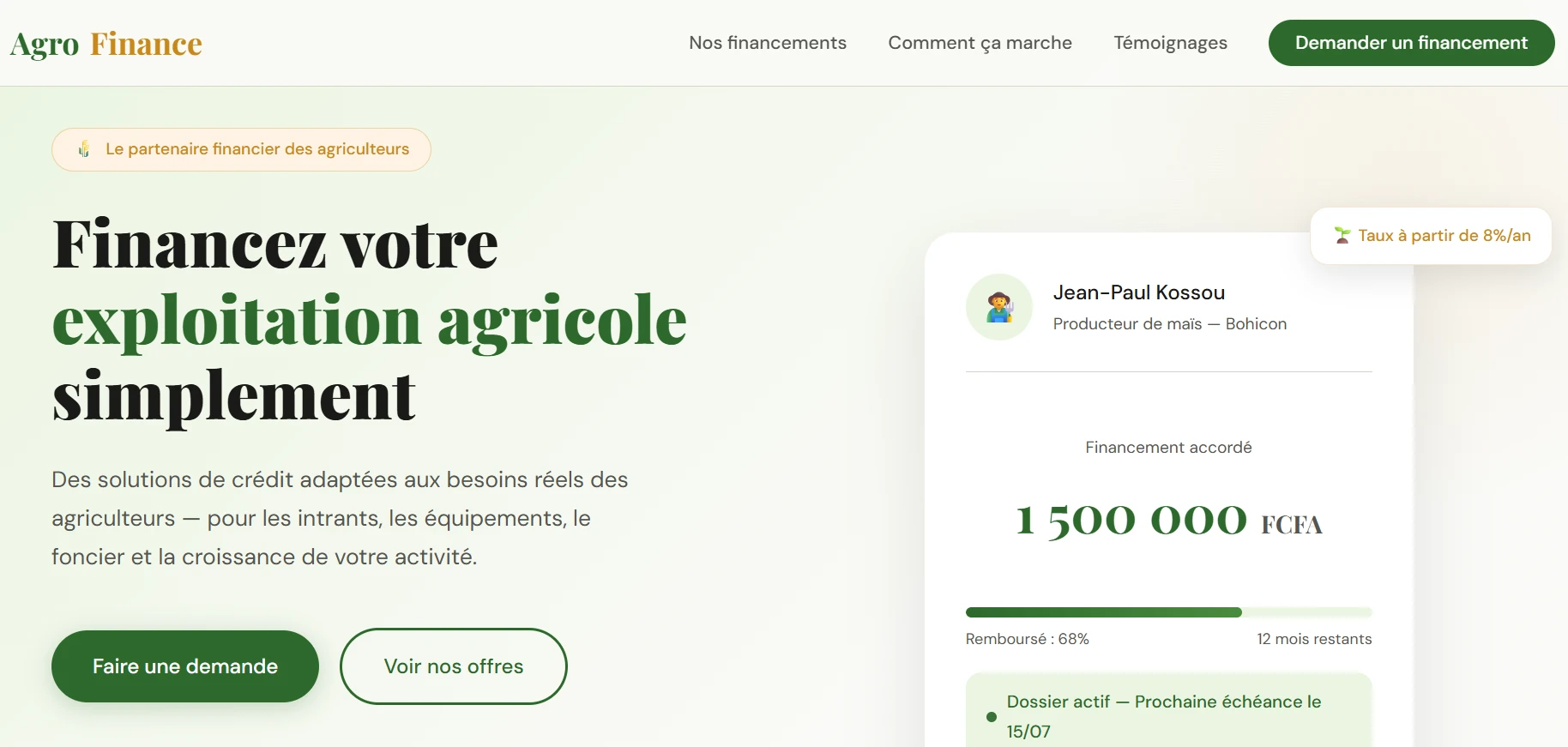 Capture du projet Agro Finance